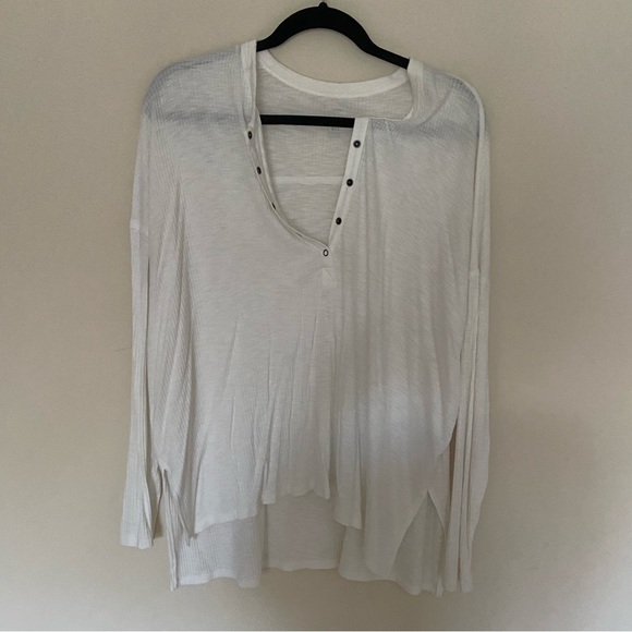 Aerie Ribbed Henley Long Sleeve T-Shirt - White - Picture 8 of 12